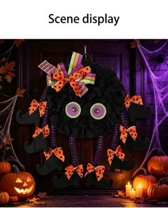 Halloween Spinnen Türbehang mit Hexenstiefeln und bunten Schleifen für Party Dekoration.