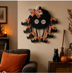 Halloween Spinnen-Türbehang Stoff Hexenstiefel Party Heimdeko Wand Deko hängend
