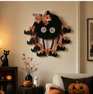 Halloween schwarze Spinne Türbehang Stoff Kranz Party Wand Dekoration Requisite 1Stk