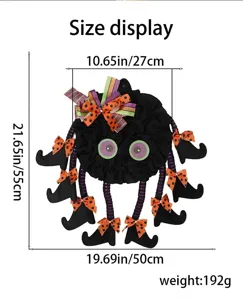 Halloween Spinnen Türbehang Dekoration Stoff Kranz mit Schleifen und gestreiften Beinen 55cm