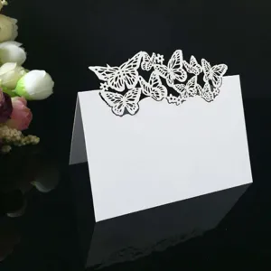 White laser cut butterfly place card elegant wedding table name card for party banquet 10pcs