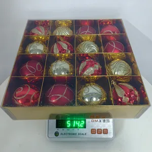 16 Stk. 8cm Christbaumkugeln Set, rot und gold galvanisierte Kunststoff bemalte Kugeln