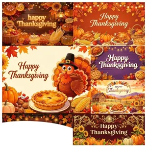 Happy Thanksgiving Achtergrond Kalkoen Pompoen Esdoornblad Wandkleed Tapijt Oogst Herfst Feest Sfeer Decoratie Stof Banner