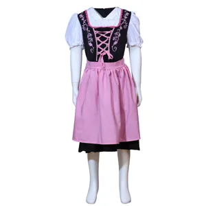 Vue détaillée de la robe dirndl traditionnelle bavaroise d'Oktoberfest avec tablier rose.