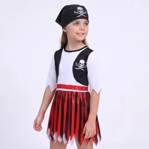 Kids Halloween pirate costume set with headscarf and dress for cosplay stage performance