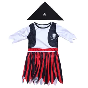 Kids Halloween pirate costume set with dress and bandana for party and role play performance.