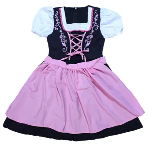 Robe Dirndl bavaroise traditionnelle avec tablier et chemisier pour fête d'octobre, vue détail.