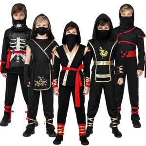 Kids Ninja Cosplay Costume For Halloween Japanese Samurai Warrior Outfit Hooded Top And Bottom Mask Belt Included
