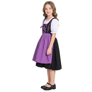 Children Bavarian traditional dirndl dress Munich Oktoberfest maid costume performance outfit