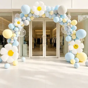 Balloon arch set with smiley daisy theme for birthday parties, store openings and celebrations.