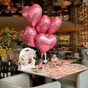 Hartvormige Aluminiumfolie Ballonnen Metalen Glans Hart Ballonnen Bruiloft Kamer Verjaardag Aanzoek Scène Decoratie Met Lint