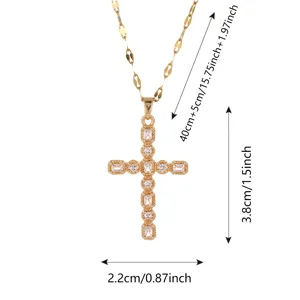 Gold Cross Zircon Pendant Necklace Women Elegant Clavicle Chain Jewelry Size Details