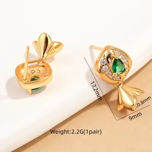 S925 Sterling Silver Green Stone Diamond Geometric Earring DIY Jewelry Findings Settings
