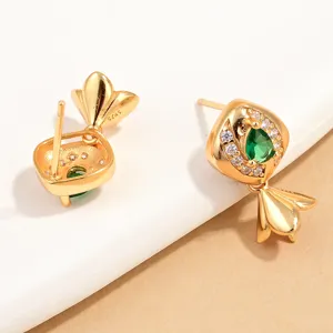 S925 Sterling Silver Green Teardrop Stone Flower Bud Stud Earrings Fashion Jewelry