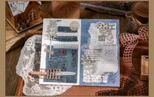 Vintage speciaal papier notitieboek met kant pagina's en scrapbooking elementen voor dagboek.
