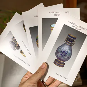 Gold-stamped vintage museum cultural postcard set, elegant floral and antique artifact design.