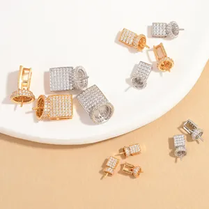 Chiusura per Pendente Quadrata in Argento Sterling S925 Con Micro Pave in Zirconia Spilla a Cubo per Creazione Gioielli DIY