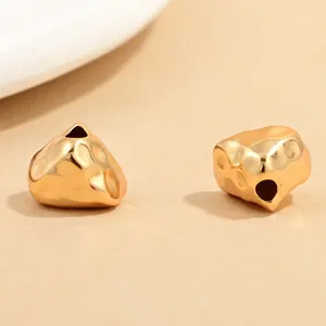 Gold irregular triangular spacer beads, hammered texture DIY jewelry making components.