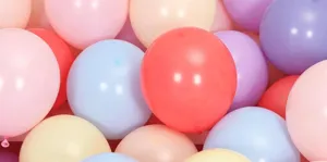 Close-up detail shot of colorful macaron latex balloons for party and wedding decoration.