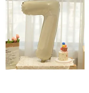Caramel cream number 7 foil balloon for baby birthday party and anniversary celebration.