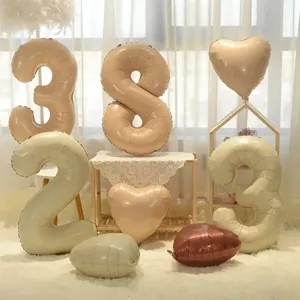 Caramel cream number and heart foil balloons set for baby birthday party and anniversary decor.
