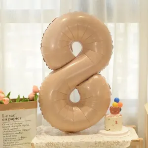 Caramel cream number 8 foil balloon for baby first birthday party and 100 day celebration decor