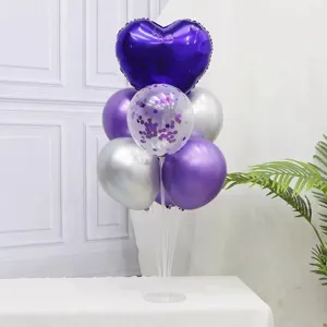 Purple heart balloon table display kit set for kids birthday party and romantic event decor.