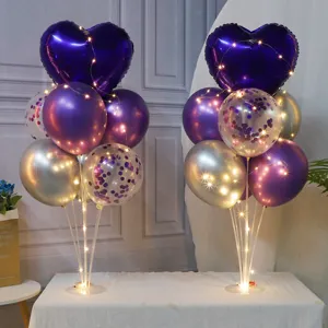 Birthday purple heart balloon table stand kit girl children party romantic decoration.