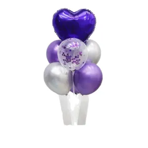 Purple heart balloon table decoration set for birthday party, romantic celebration and kids events.