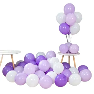 Purple and white latex balloons set for party decoration, thick balloon balloon display.