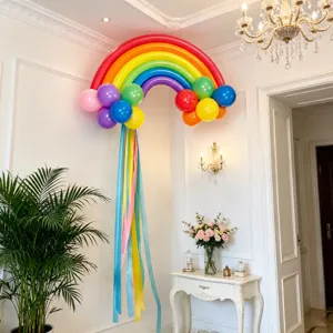 Rainbow balloon arch kit, colorful long balloons for kids birthday party decoration supplies.