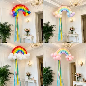 Rainbow Balloon Garland Kit With Crepe Paper Streamers Colorful Long Latex Balloons Cloud Balloon Decor For Kids Birthday Party Banquet Scene Layout