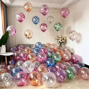 Transparent Sequin Latex Balloons Round Confetti Balloons With Ribbon For Wedding Birthday Party Scene Decoration Photo Props Festive Supplies