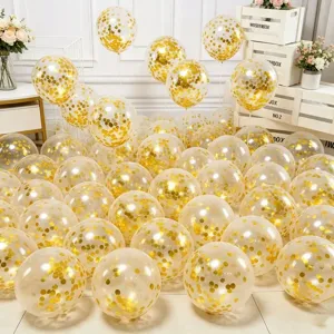 12 inch clear latex balloons with gold confetti fill for wedding and birthday party.