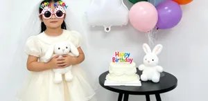 Birthday balloon party decoration set for girls, foil numbers and cute bunny props.