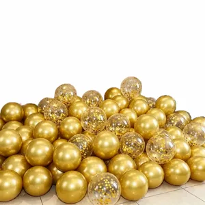 Gold and confetti balloons set for wedding party and romantic celebration decoration