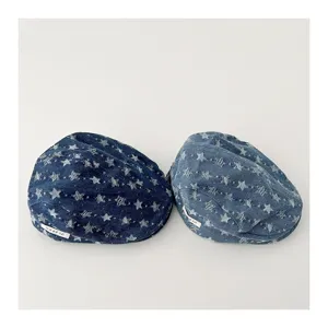 Casquette plate vintage en denim lave etoile enfant beret automne elegant detail vue
