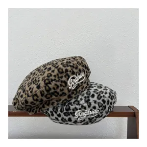 Béret Imprimé Léopard Hiver Enfants Rétro Vintage Peluche Chapeau Citrouille Filles Mignonnes Mode Chaud Accessoires de Coiffe