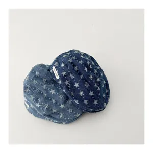 Casquette Gavroche en Denim Lavé pour Enfants Étoile à Cinq Branches Rétro Chapeau Canard Printemps Automne Béret Mignon