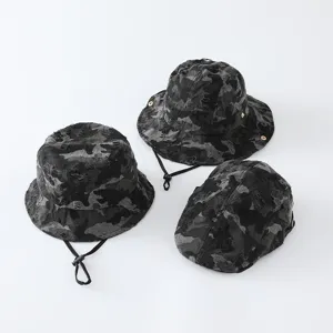 Enfants Vintage Effet Usé Camouflage Bucket Hat Enfants Extérieur Randonnée Beret Hat Garçons Filles Casual Coton Chapeau de Soleil