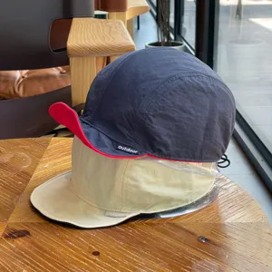 Kids quick-dry short brim baseball cap detail, lightweight soft foldable hat close-up.