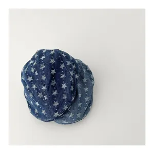 Béret étoile en denim lavé pour enfants casquette plate vintage style automne tendance