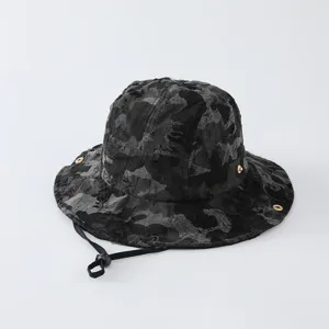 Chapeau bob camouflage usé pour enfants, style rétro japonais avec cordon de serrage réglable.