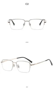 Stilvolle quadratische Blaulichtfilter Brille, Metall Halbrand Business Brillenrahmen.