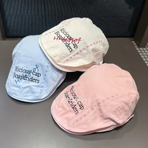 Children cotton beret hat cute letter embroidery flat cap for boys and girls spring autumn