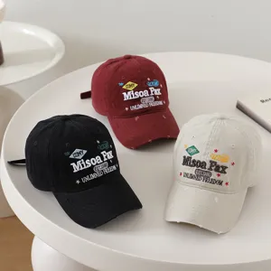Vintage embroidered baseball cap unisex soft top distressed dad hat casual sun hat trio