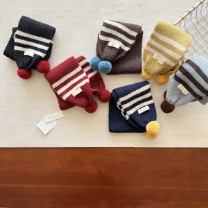 Inverno bambini sciarpa a righe lavorata a maglia bambino caldo pon pon scaldacollo