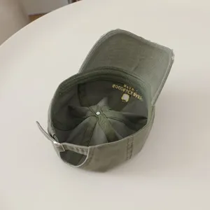 Berretto da baseball per bambini lavato, cappello da sole verde oliva con ricamo interno.
