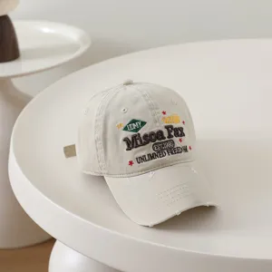 Vintage embroidered letter baseball cap, men and women casual cotton dad hat for summer.