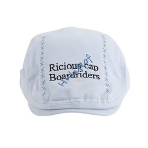 Children light blue ivy cap with letter embroidery and contrast stitching details for spring.